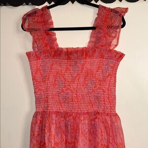 MELLODAY Vibrant Orange & Pink Smocked Dress